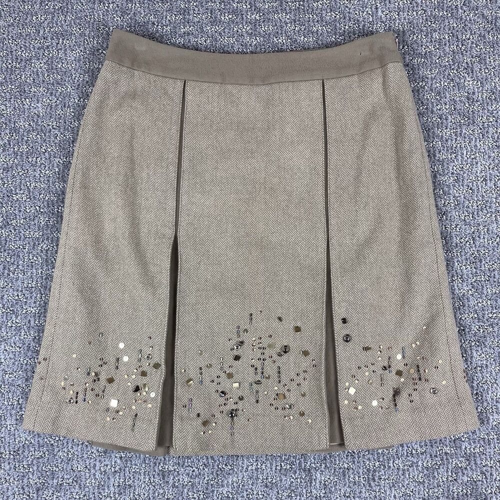 Loft Skirt Womens Eight Pleated Beaded Wool Blend Academia Preppy Office Career